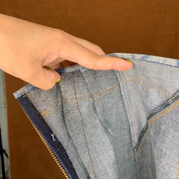 Denim Colorblock Jean Mixed Wash Bodycon Pencil Skirt, Size S/Waist 25”. - Picture 4 of 7